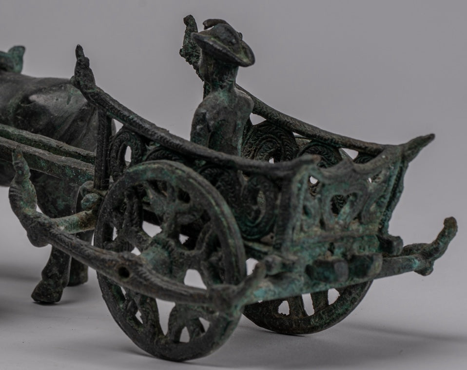 Ox Cart Statue - Antique Khmer Style Bronze Ox Cart Statue - 24cm/10"