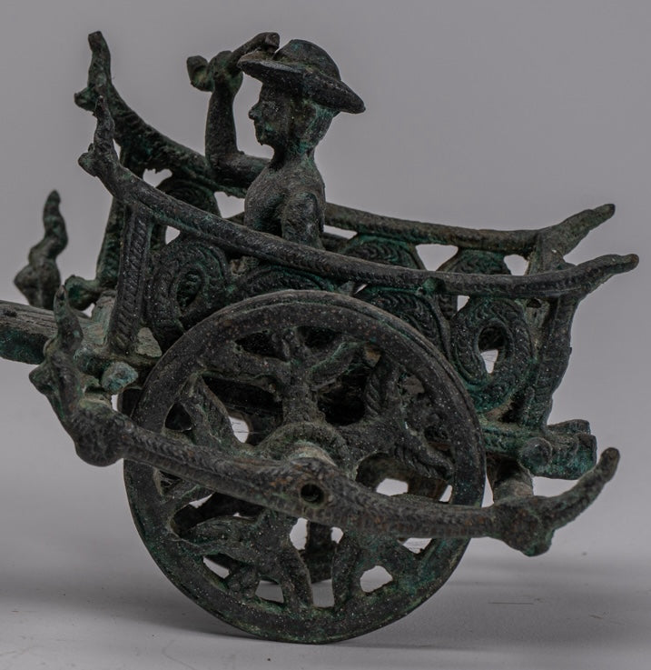 Ox Cart Statue - Antique Khmer Style Bronze Ox Cart Statue - 24cm/10"