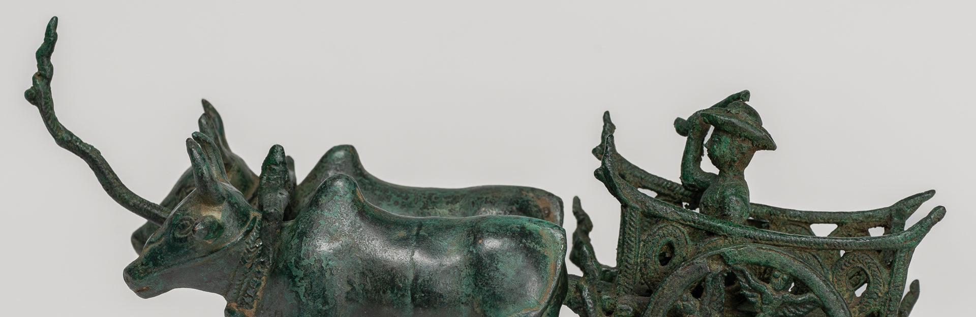 Ox Cart Statue - Antique Khmer Style Bronze Ox Cart Statue - 26cm/10"