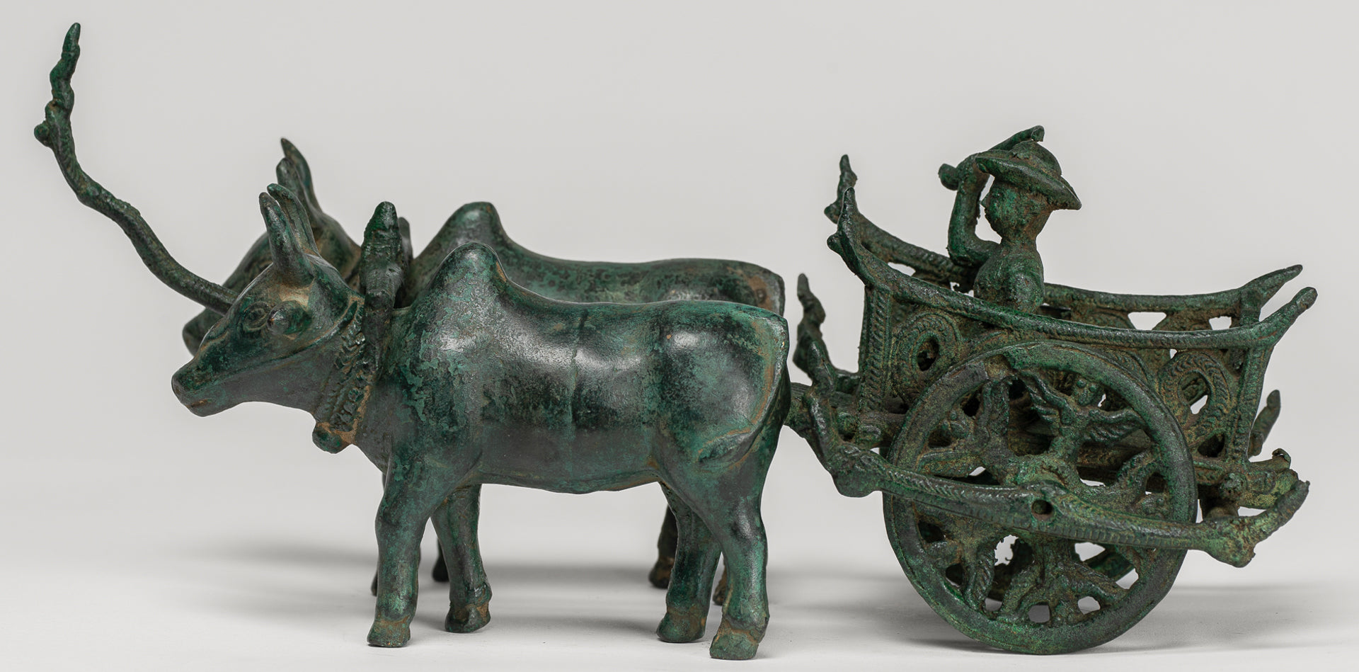 Ox Cart Statue - Antique Khmer Style Bronze Ox Cart Statue - 26cm/10"
