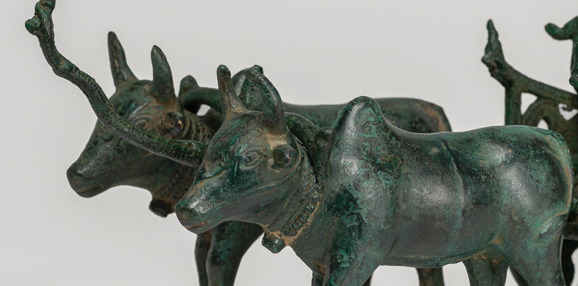 Ox Cart Statue - Antique Khmer Style Bronze Ox Cart Statue - 26cm/10"