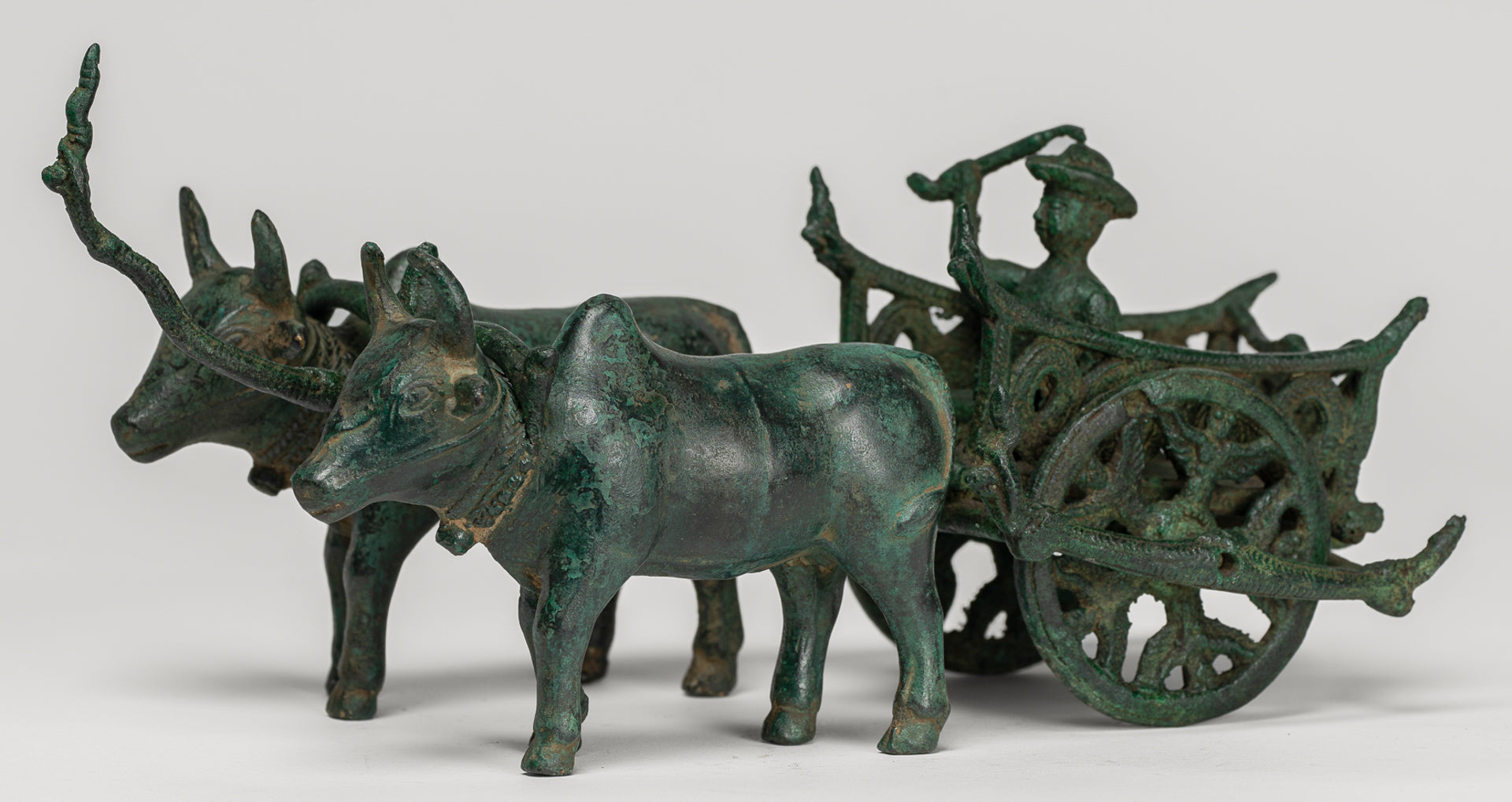 Ox Cart Statue - Antique Khmer Style Bronze Ox Cart Statue - 26cm/10"