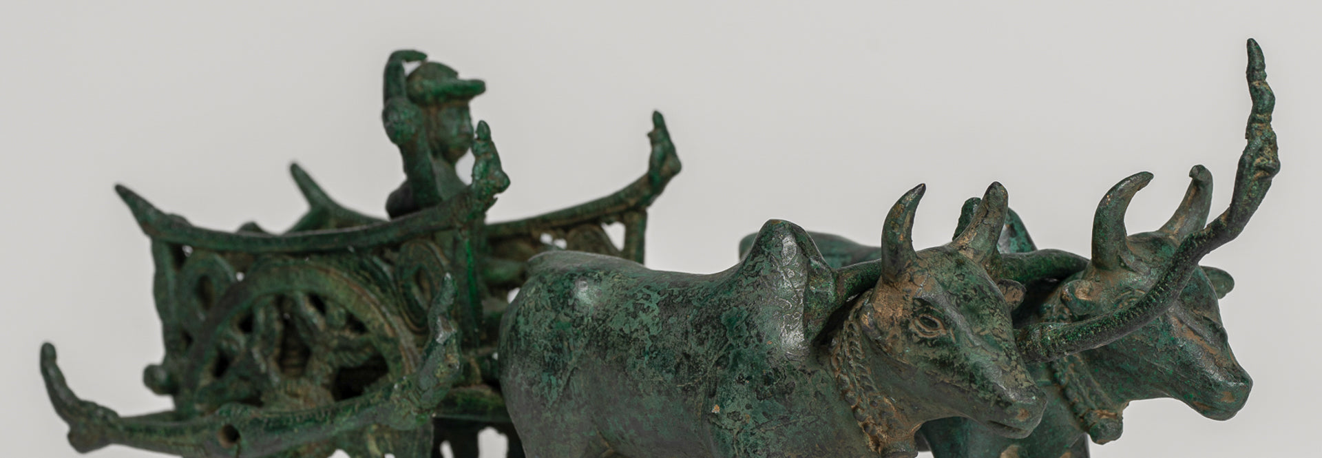 Ox Cart Statue - Antique Khmer Style Bronze Ox Cart Statue - 26cm/10"