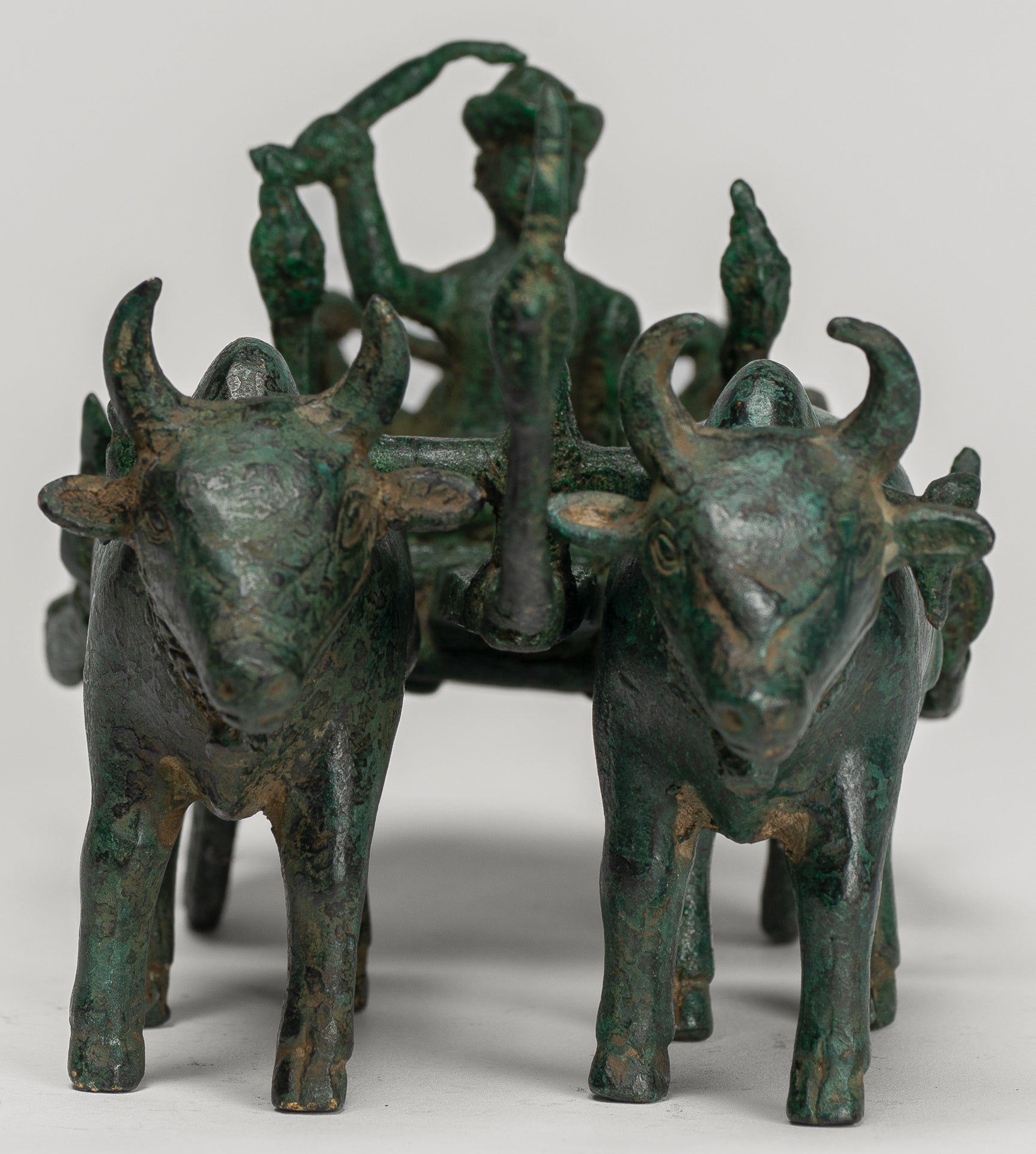 Ox Cart Statue - Antique Khmer Style Bronze Ox Cart Statue - 26cm/10"