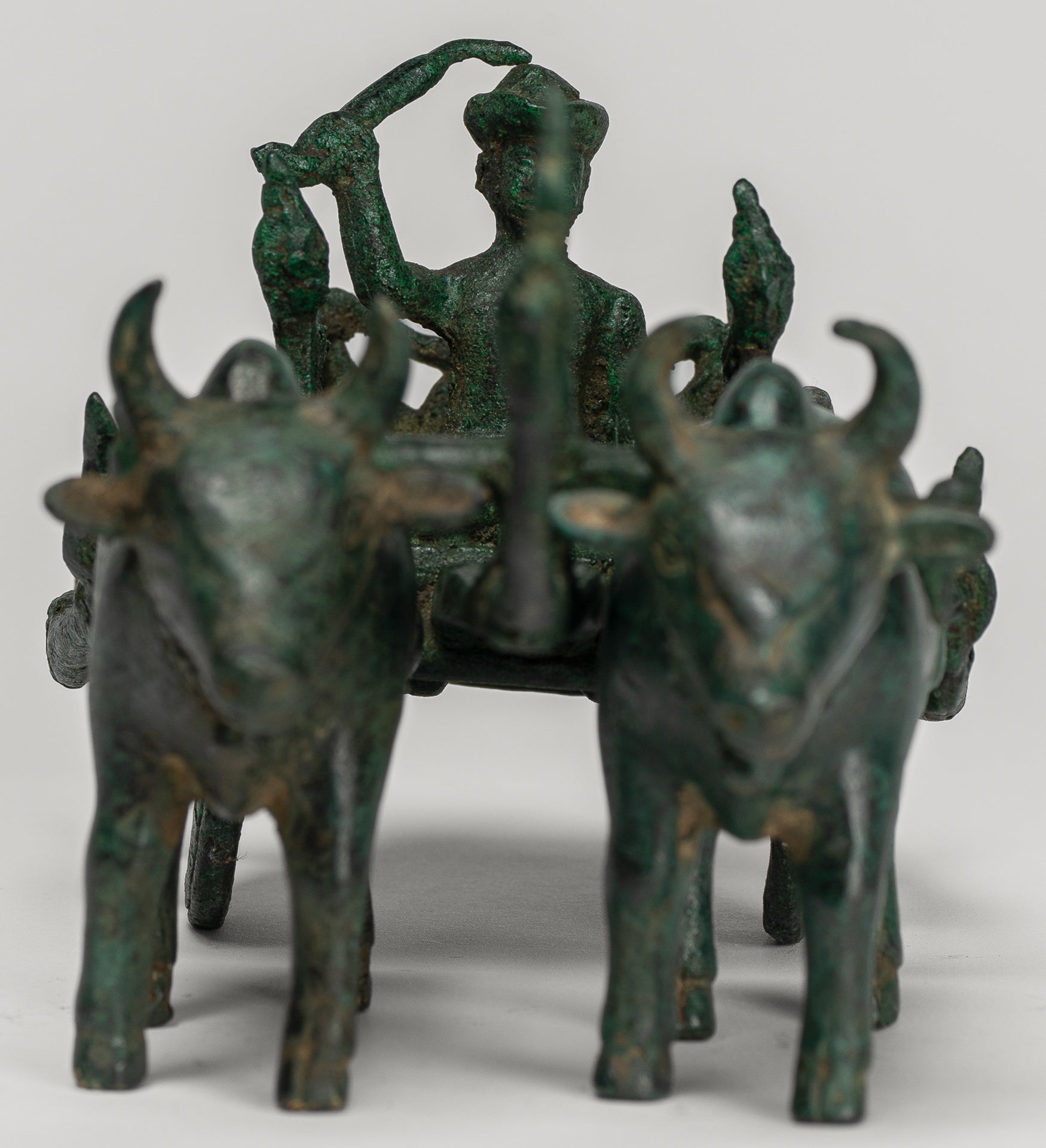 Ox Cart Statue - Antique Khmer Style Bronze Ox Cart Statue - 26cm/10"