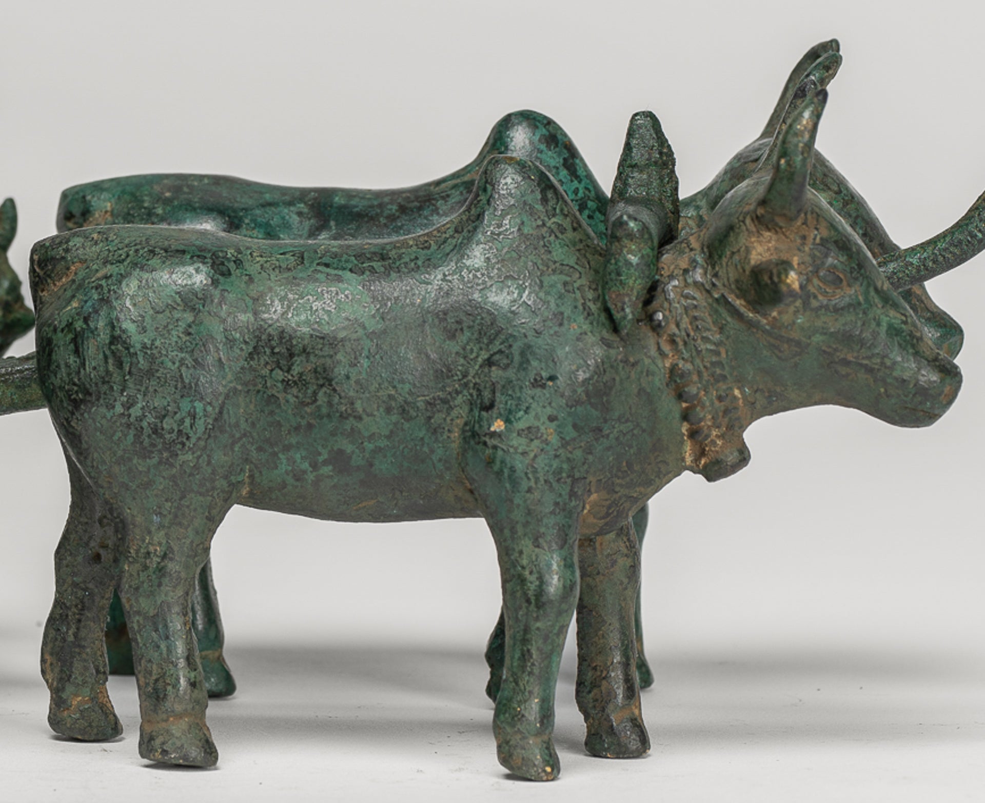 Ox Cart Statue - Antique Khmer Style Bronze Ox Cart Statue - 26cm/10"