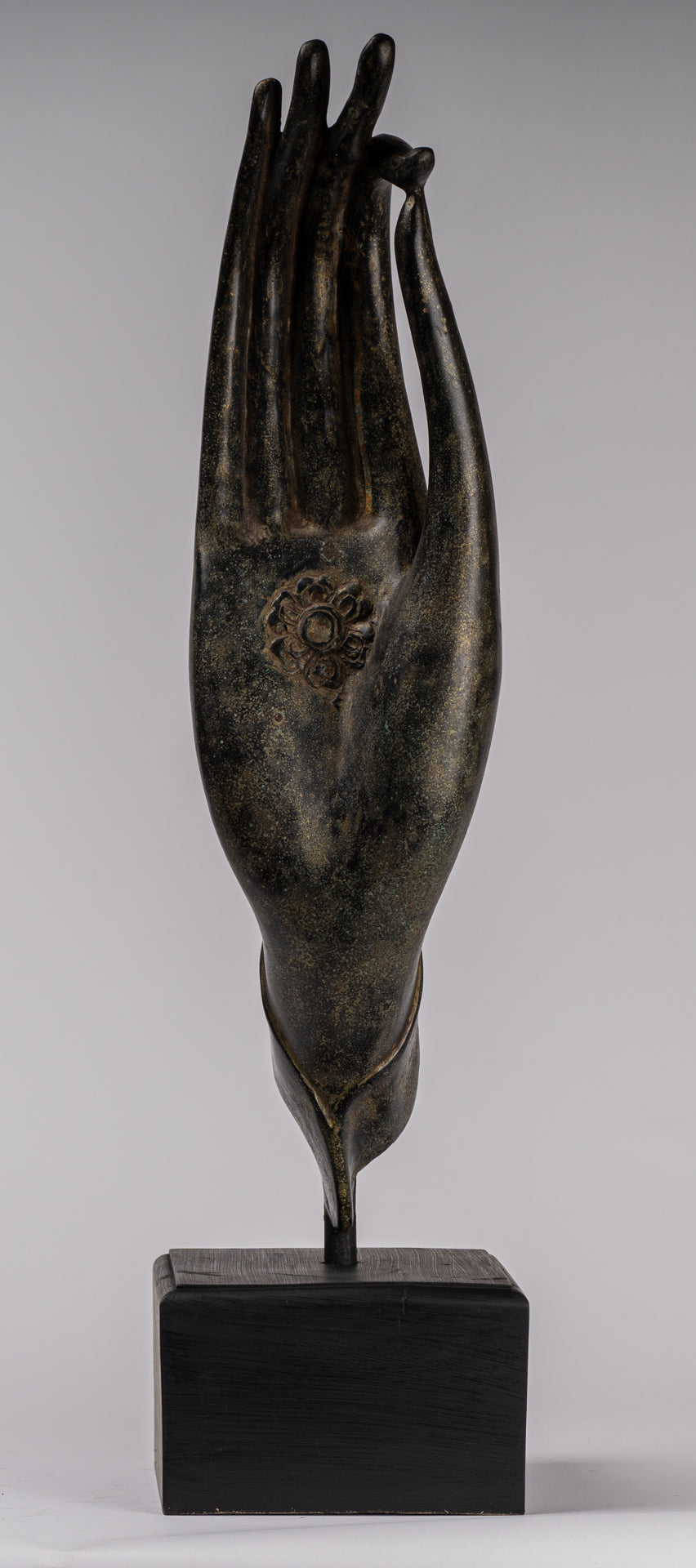 Mounted Antique Khmer Style Southeast Asia Bronze Teaching Hand - 62cm/25"