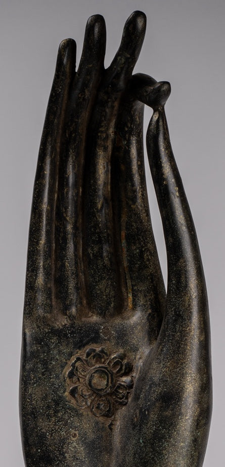Mounted Antique Khmer Style Southeast Asia Bronze Teaching Hand - 62cm/25"