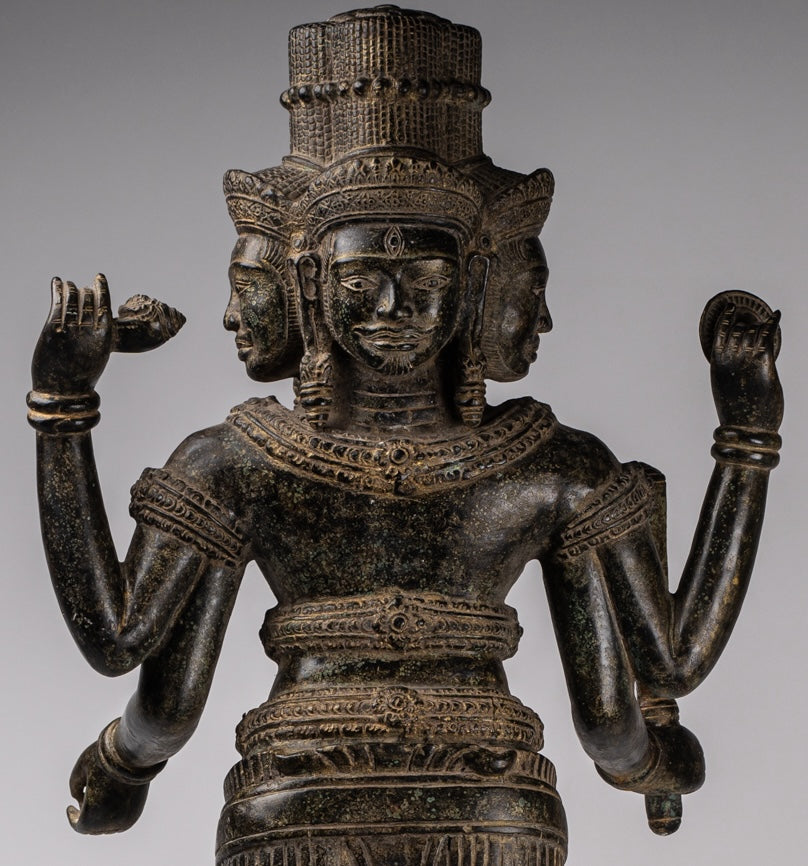 Brahma Statue - Antique Khmer Style Koh Ker Ker Bronze Brahma - Création de Dieu hindou - 94cm / 38 "