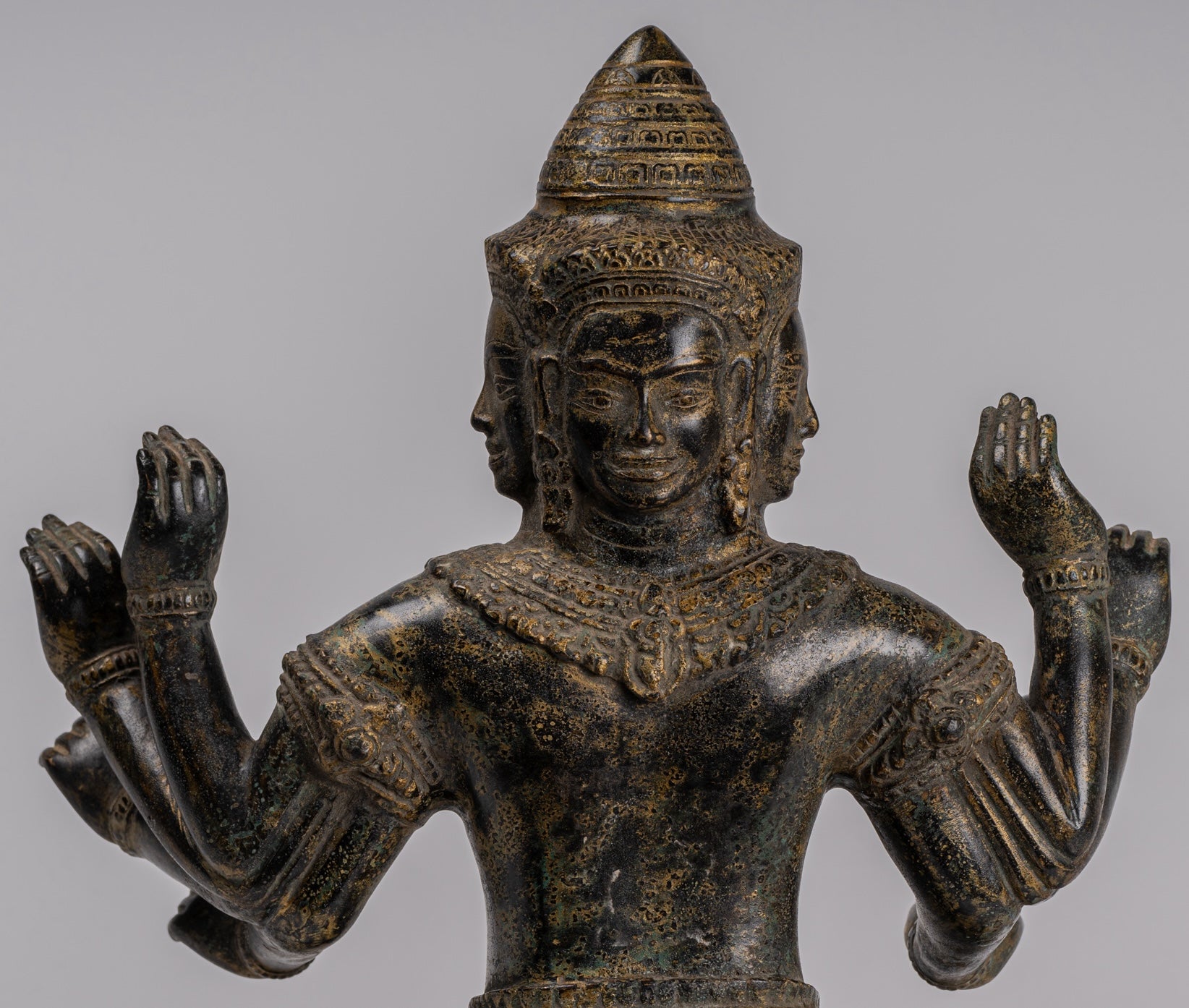 Antique Khmer Style Seated Bronze Bodhisattva Avalokiteshvara Statue - 36cm/14"