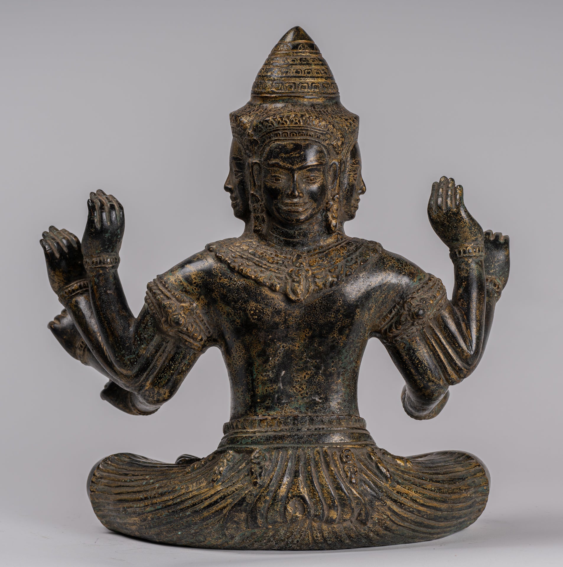 Antique Khmer Style Seated Bronze Bodhisattva Avalokiteshvara Statue - 36cm/14"