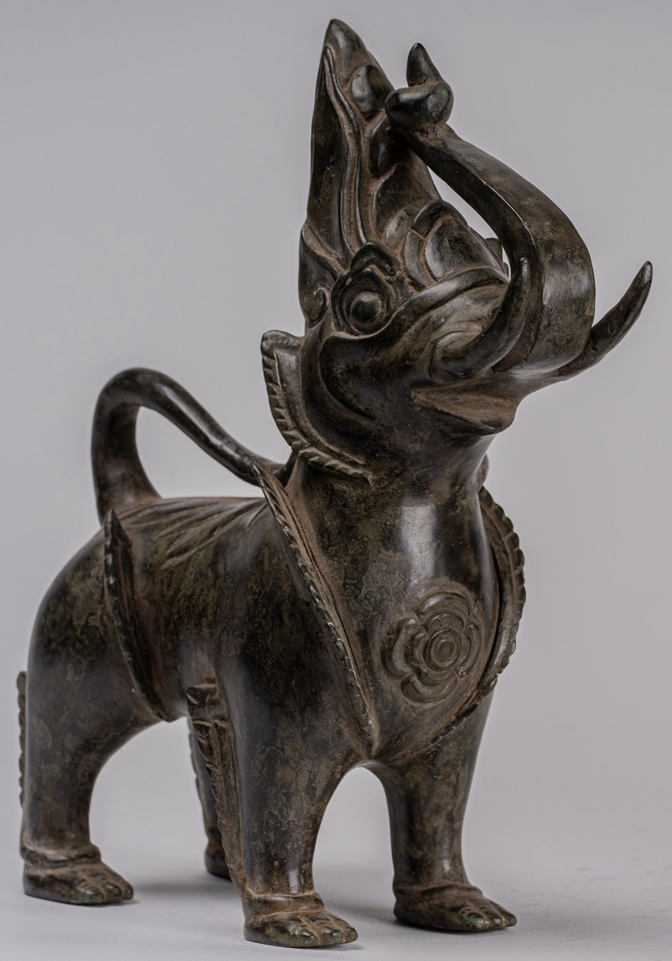 Bronzo di bronzo BRONZE BERMESE antico Lions (coppia) - 29 cm/12 "