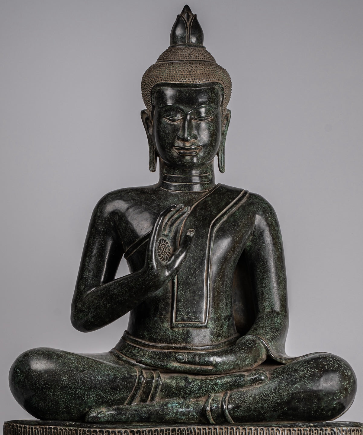 Buddha - Antique Khmer Style Bronze Enthroned Teaching Buddha Statue - 95cm/38"