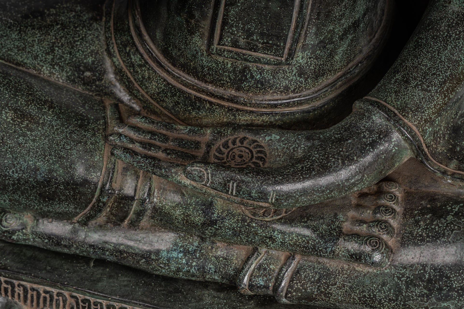 Buddha - Antique Khmer Style Bronze Enthroned Teaching Buddha Statue - 95cm/38"