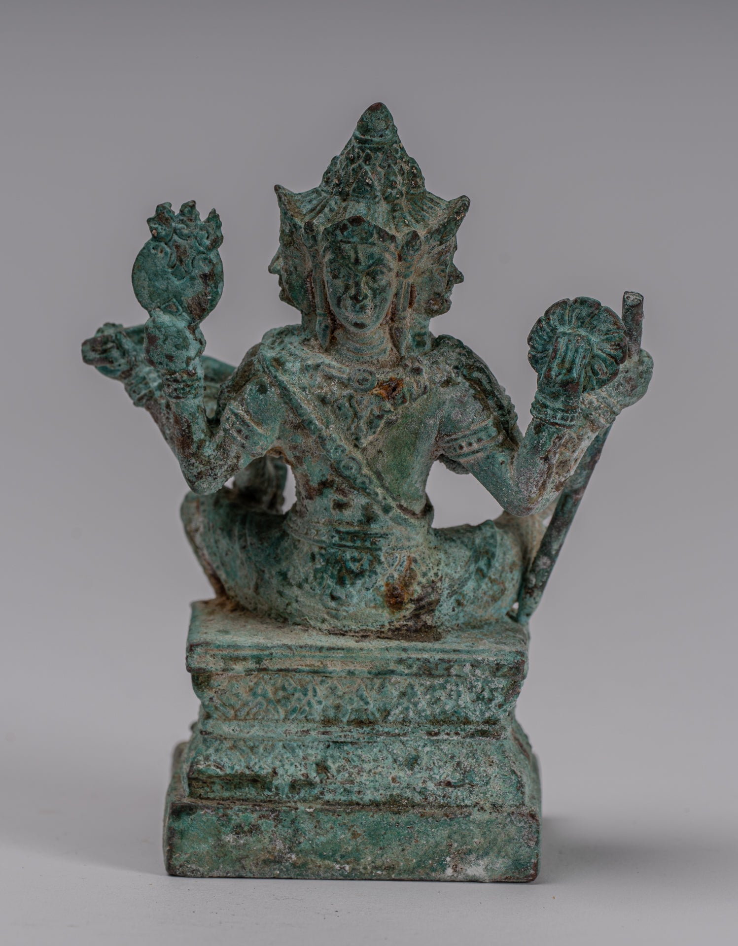 Brahma Statue - Antique Khmer Style Bronze Brahma - Hindu God Creation - 14cm/6"