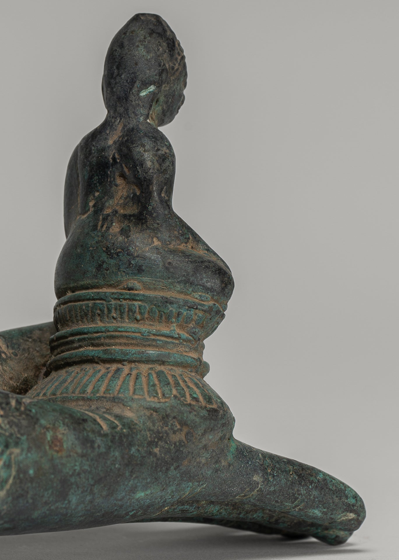 Freestanding Antique Khmer Style Bronze Hand & Buddha - 12cm/5"