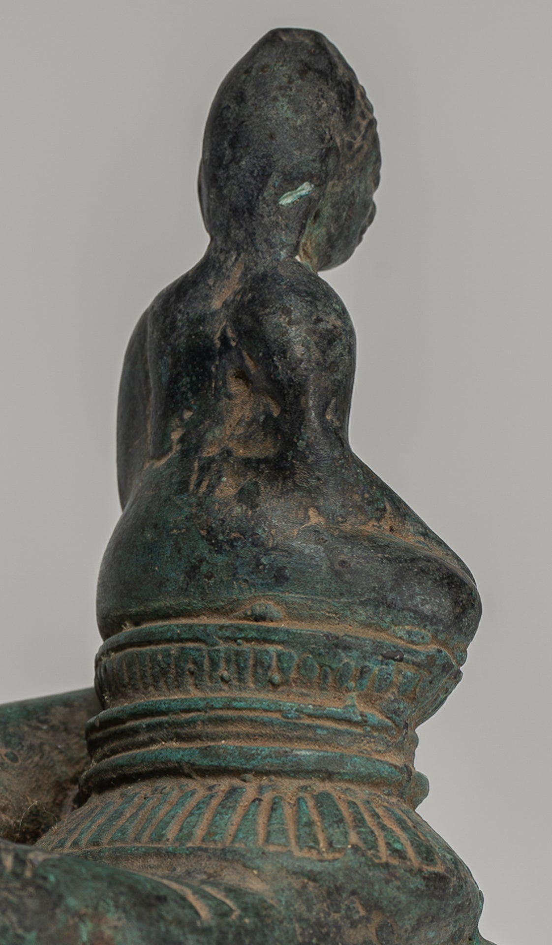 Freestanding Antique Khmer Style Bronze Hand & Buddha - 12cm/5"