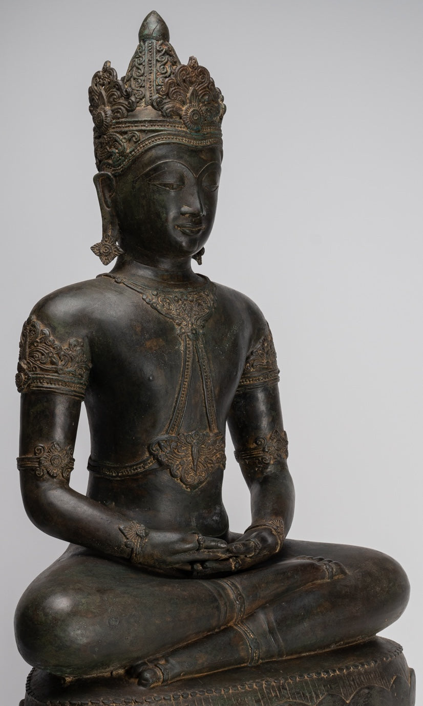 Statua Buddha - Antique Chiang Saen Style Meditazione reale statua di Buddha - 86 cm/34 "