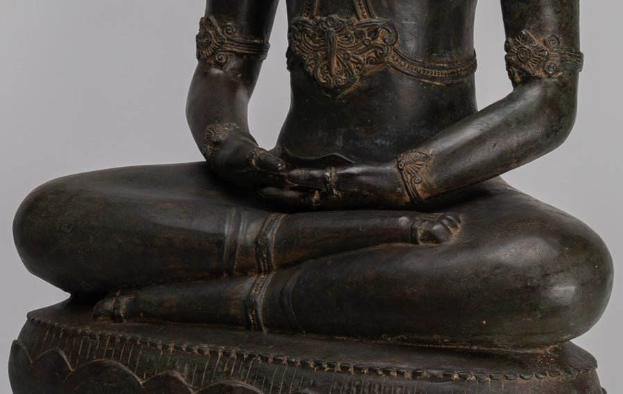 Statua Buddha - Antique Chiang Saen Style Meditazione reale statua di Buddha - 86 cm/34 "