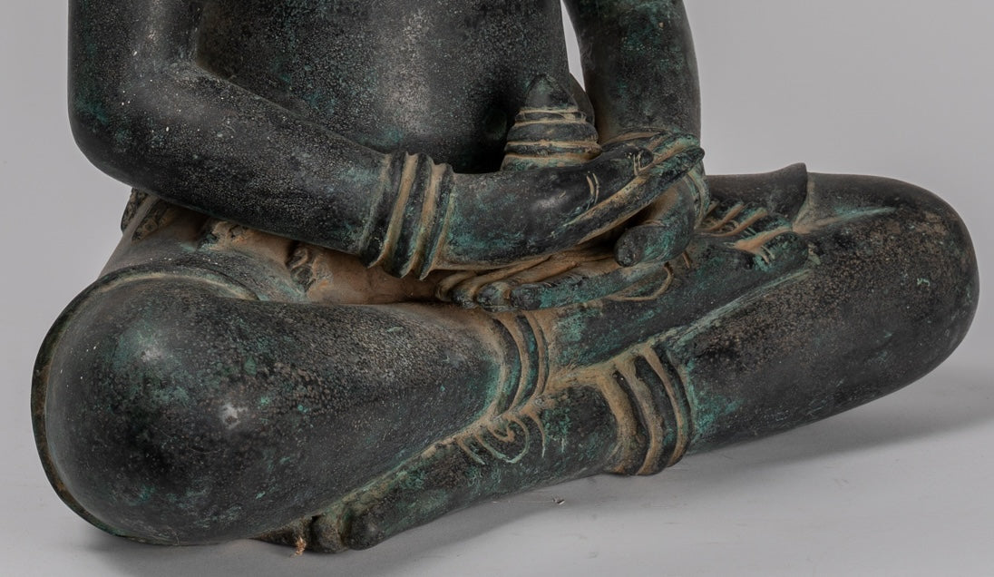 Buddha Statue - Antique Khmer Style Bronze Seated Amitabha Meditation Buddha Statue - 55cm/22"
