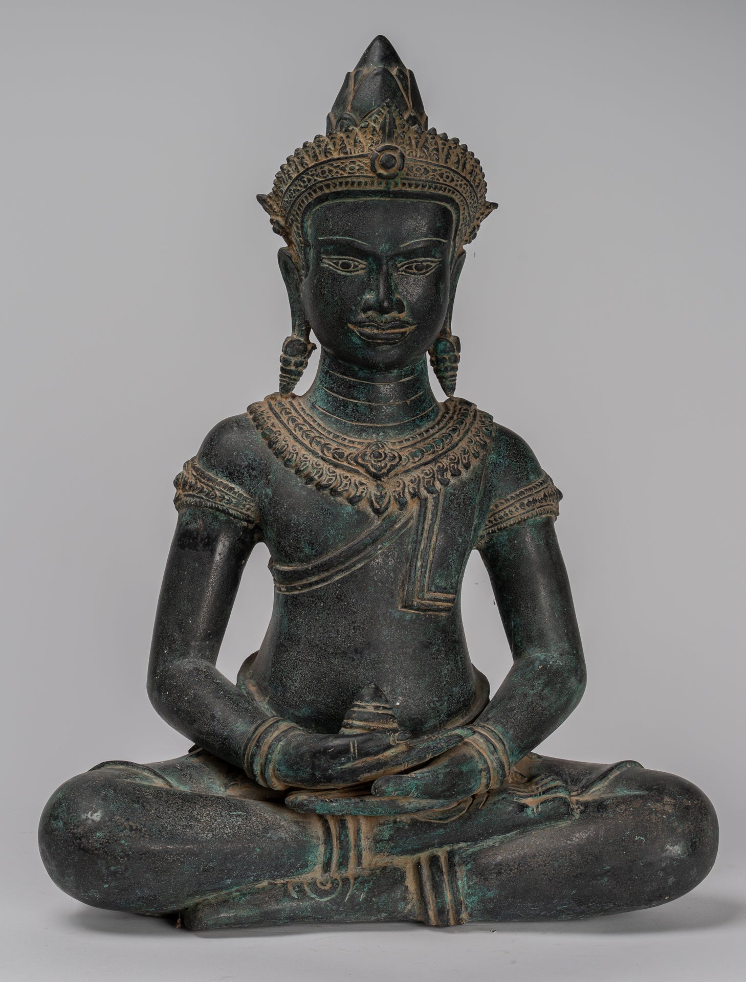 Buddha Statue - Antique Khmer Style Bronze Seated Amitabha Meditation Buddha Statue - 55cm/22"