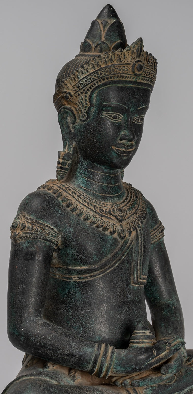 Buddha Statue - Antique Khmer Style Bronze Seated Amitabha Meditation Buddha Statue - 55cm/22"