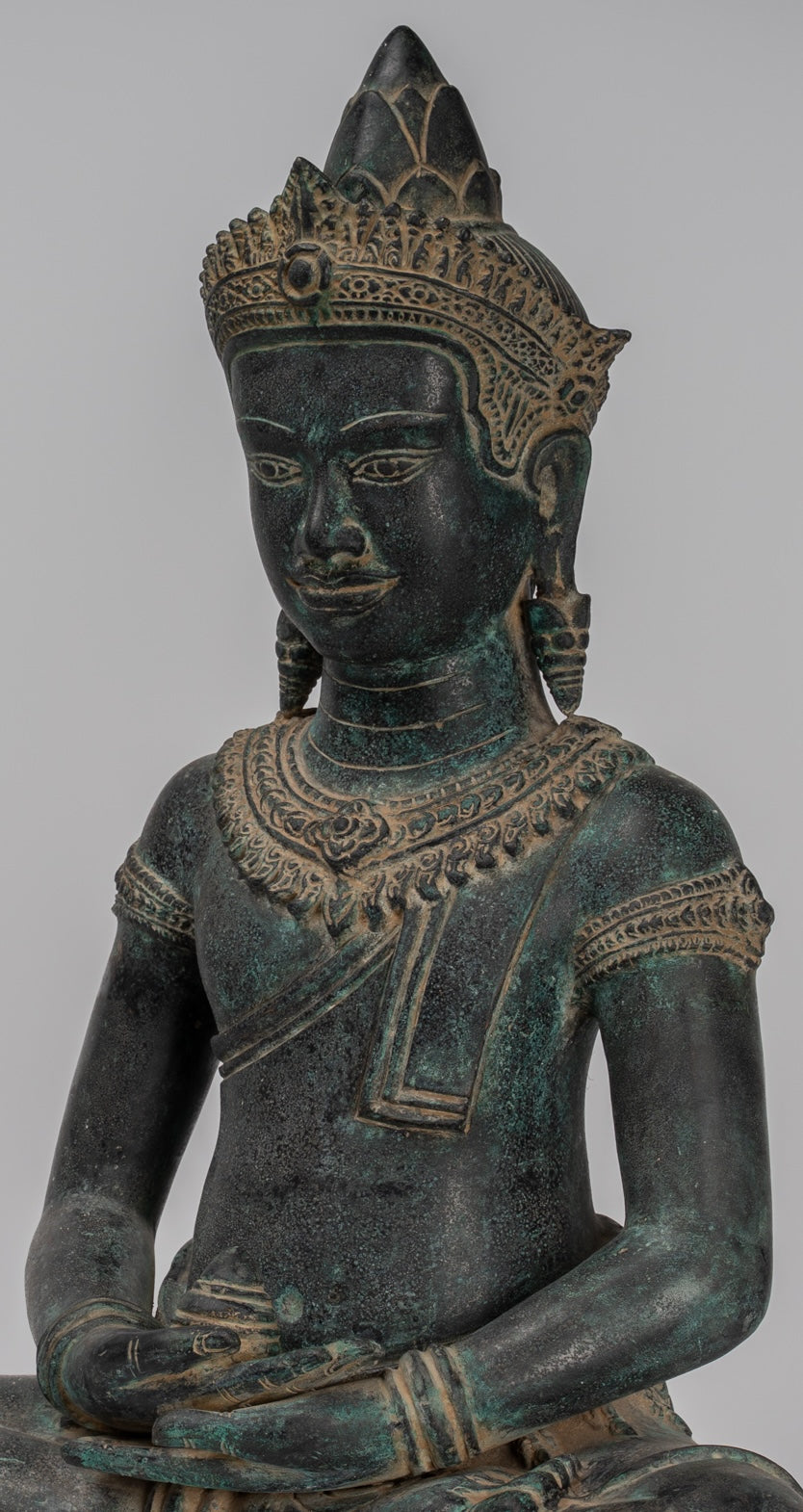Buddha Statue - Antique Khmer Style Bronze Seated Amitabha Meditation Buddha Statue - 55cm/22"