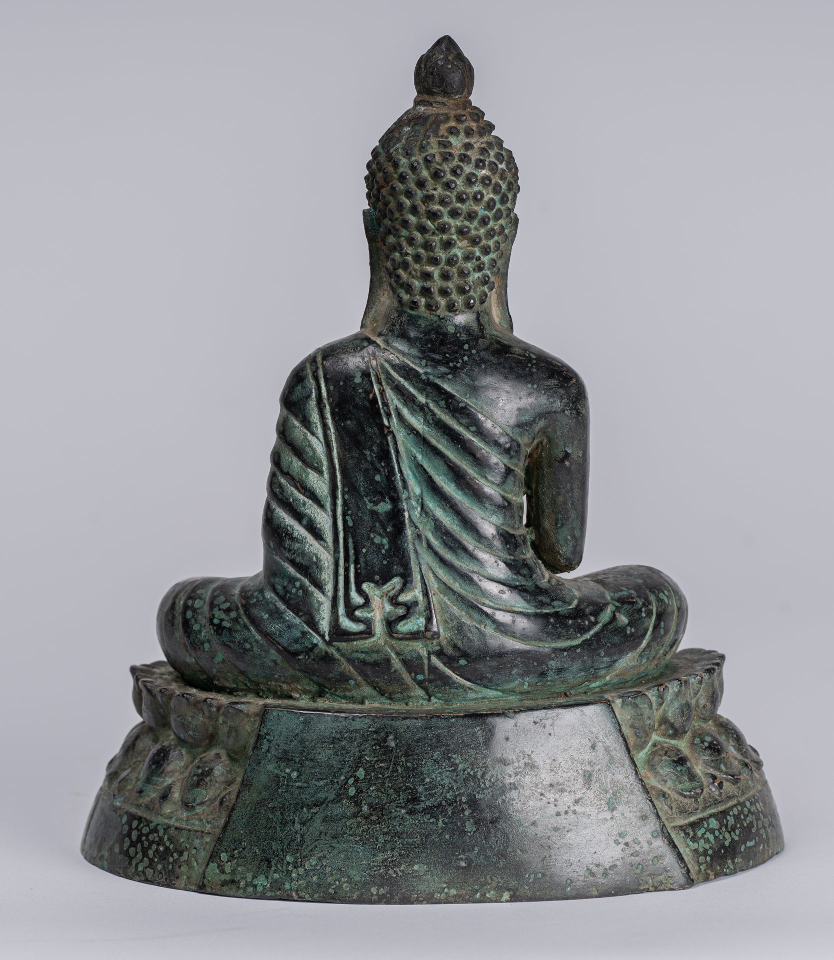 Buddha - Antique Khmer Style Bronze Enthroned Meditation Buddha Statue - 19cm/6"