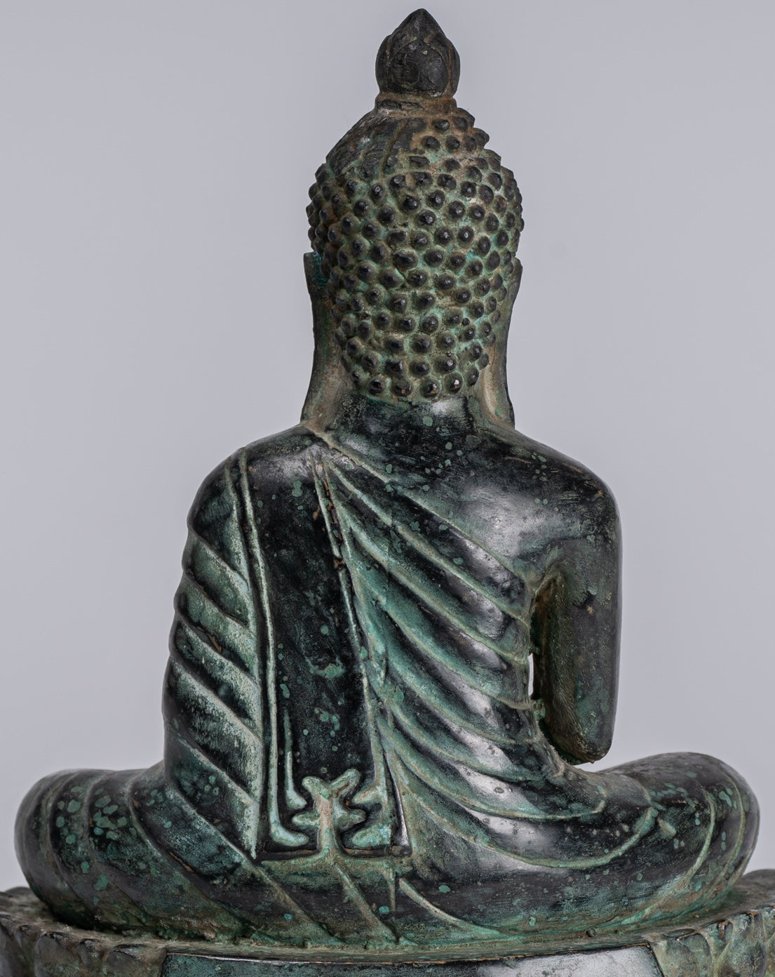 Buddha - Antique Khmer Style Bronze Enthroned Meditation Buddha Statue - 19cm/6"
