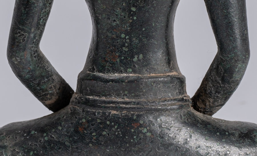 Rishi Statue - Antique Khmer Style Seated Bronze Rishi or Wise Man - 17cm/7"