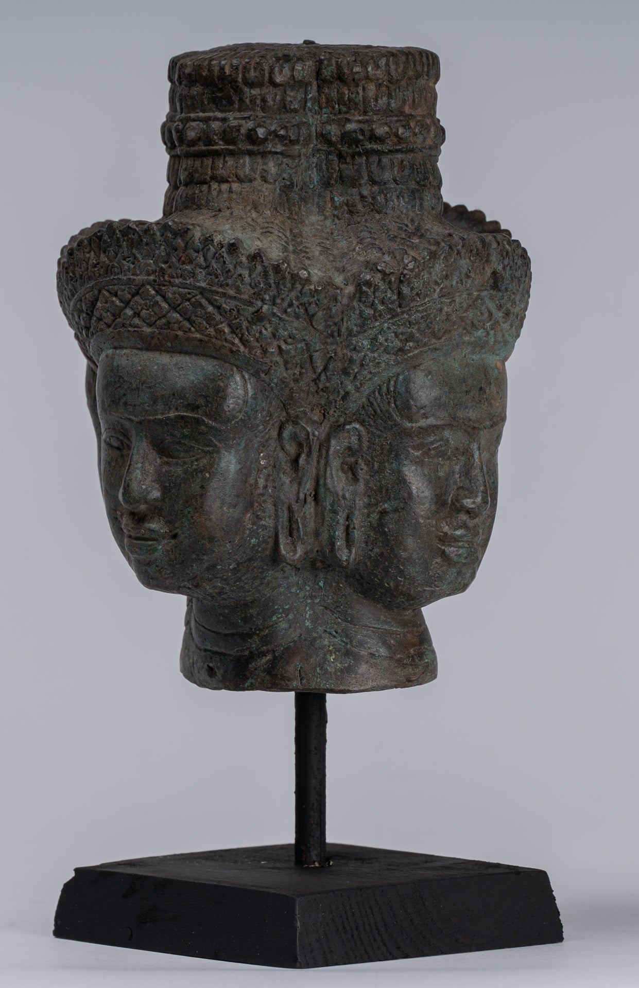 Brahma Statue - Antique Khmer Style Mounted Bronze Brahma Head - Hindu God Creation - 24cm/10"