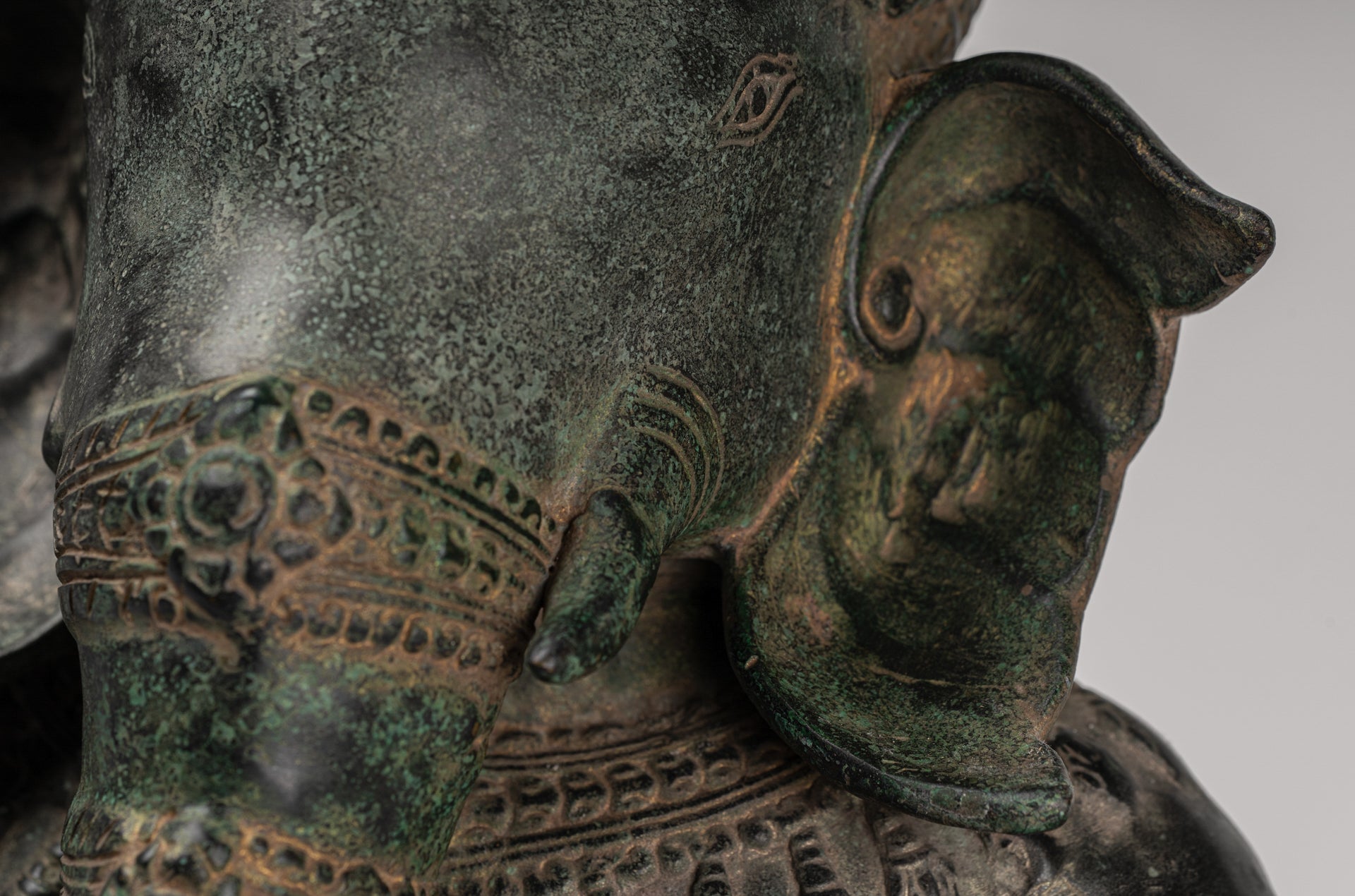 Ganesha Statue - Antique Khmer Style Angkor Wat Bronze Seated Four Arm Ganesh Statue - 38cm/15"