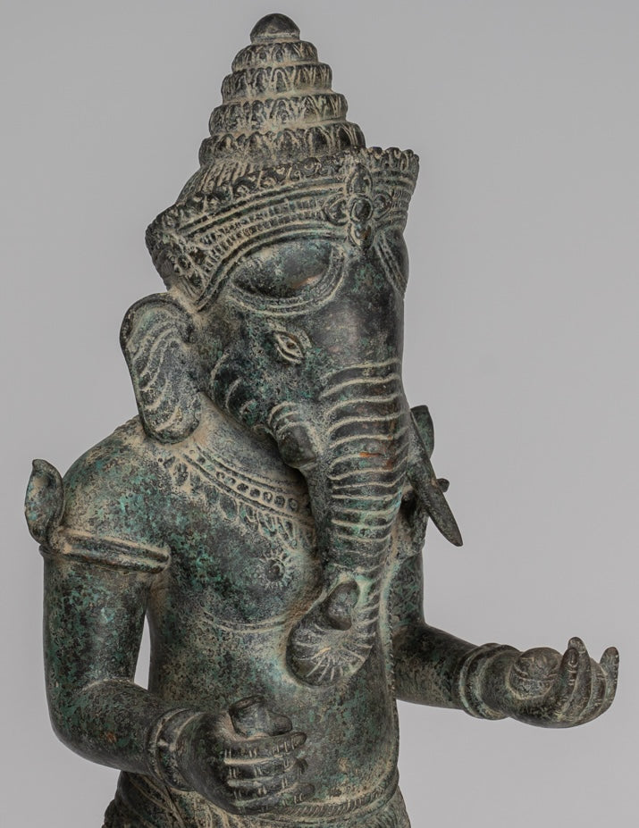 Ganesha Statue - Antique Khmer Style Mounted Standing Bronze Angkor Wat Ganesha Statue - 57cm/23"