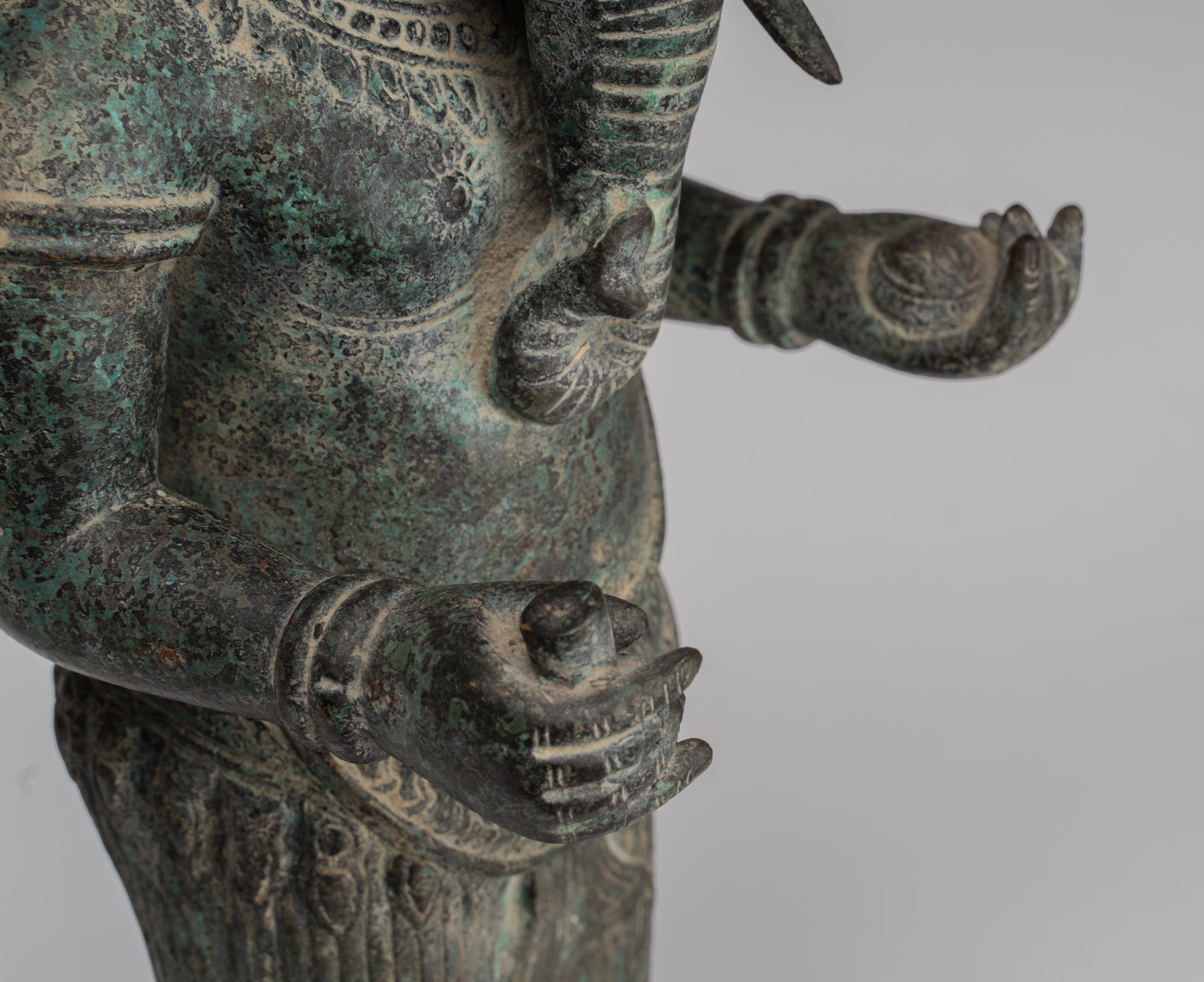 Ganesha Statue - Antique Khmer Style Mounted Standing Bronze Angkor Wat Ganesha Statue - 57cm/23"