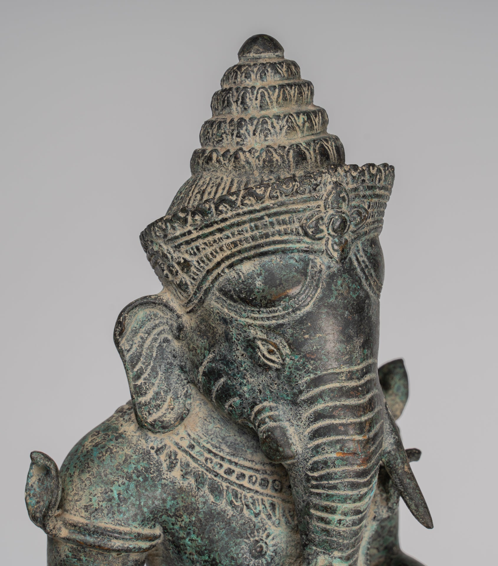 Ganesha Statue - Antique Khmer Style Mounted Standing Bronze Angkor Wat Ganesha Statue - 57cm/23"