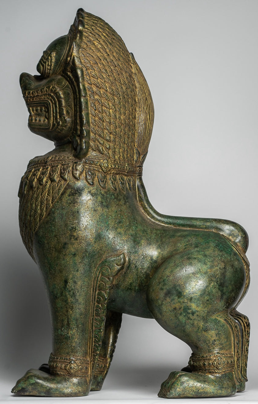 Temple Lions - Antique Khmer Style Bronze Temple Guardians or Lions (Pair) - 72cm/29"