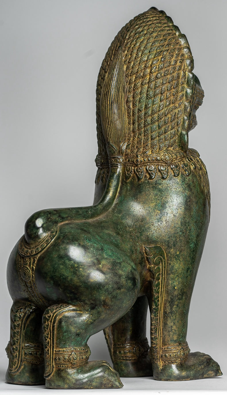 Temple Lions - Antique Khmer Style Bronze Temple Guardians or Lions (Pair) - 72cm/29"