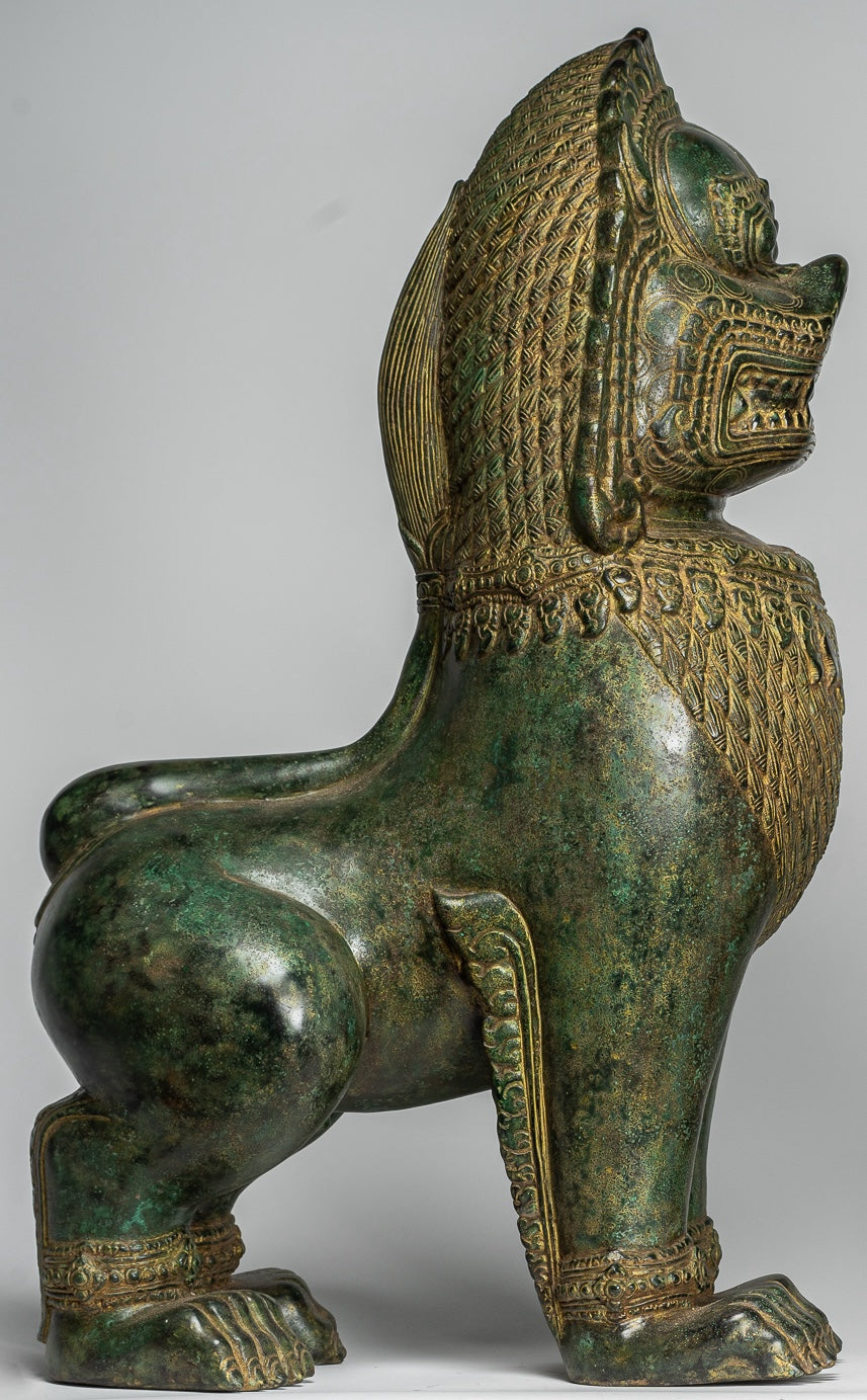 Temple Lions - Antique Khmer Style Bronze Temple Guardians or Lions (Pair) - 72cm/29"