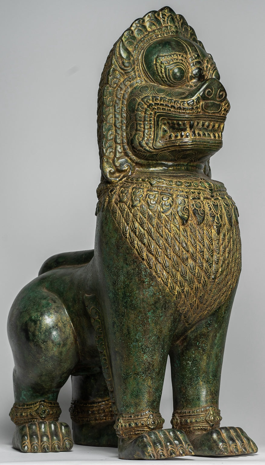 Temple Lions - Antique Khmer Style Bronze Temple Guardians or Lions (Pair) - 72cm/29"