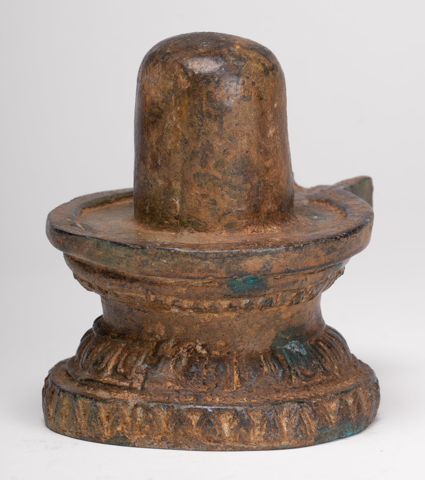 Linga - Antique Indian Style South Asia Bronze Shiva Linga / Lingnum & Yoni - 13cm/5"