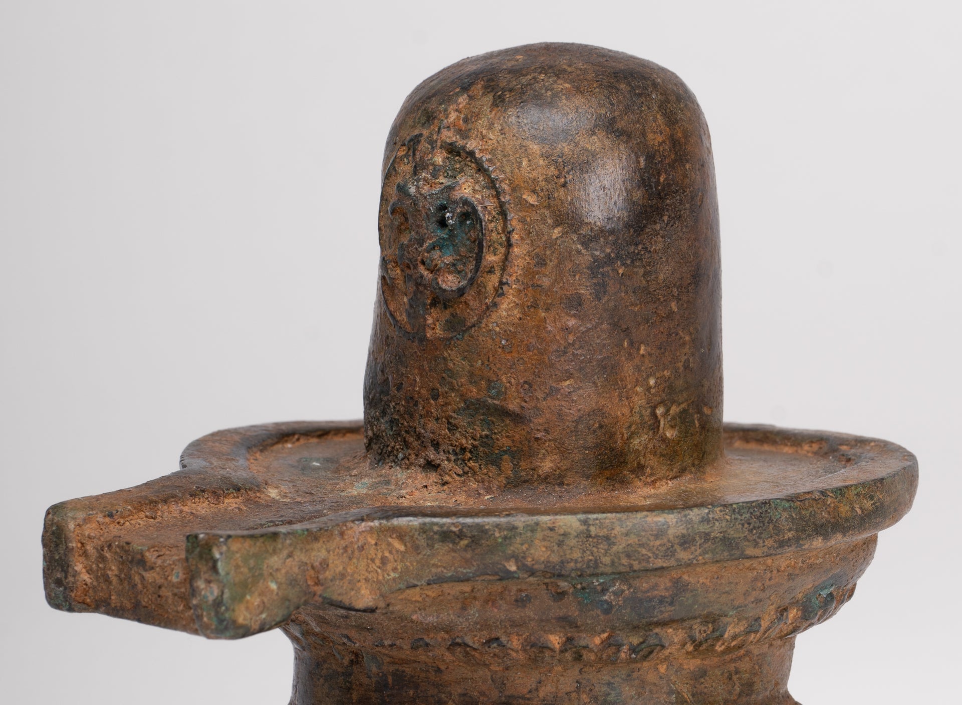 Linga - Antique Indian Style South Asia Bronze Shiva Linga / Lingnum & Yoni - 13cm/5"