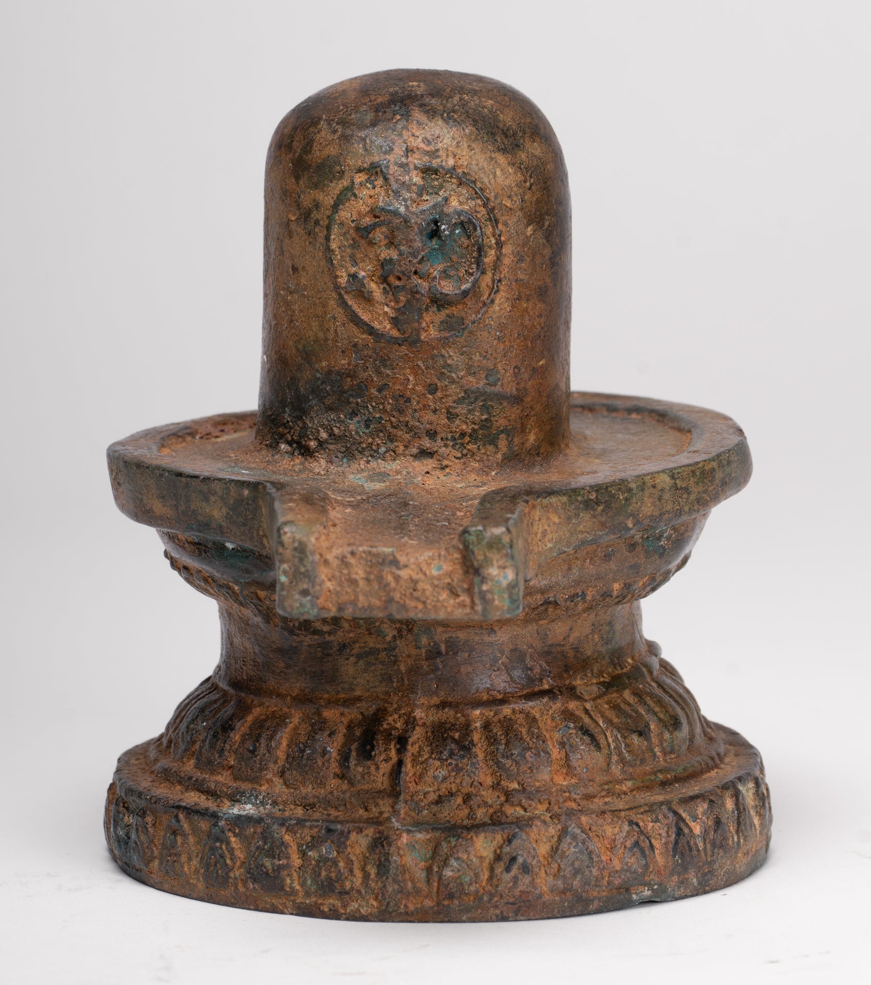 Linga - Antique Indian Style South Asia Bronze Shiva Linga / Lingnum & Yoni - 13cm/5"