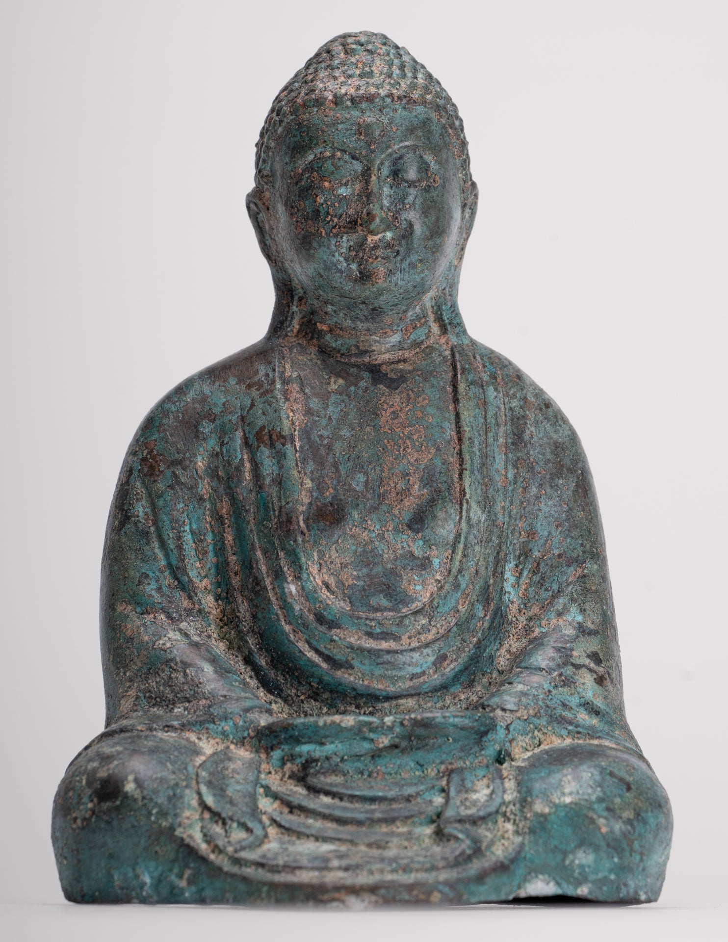 Japanese Buddha - Antique Japanese Style Bronze Seated Meditation Amitabha Buddha Statue - 18cm/7"