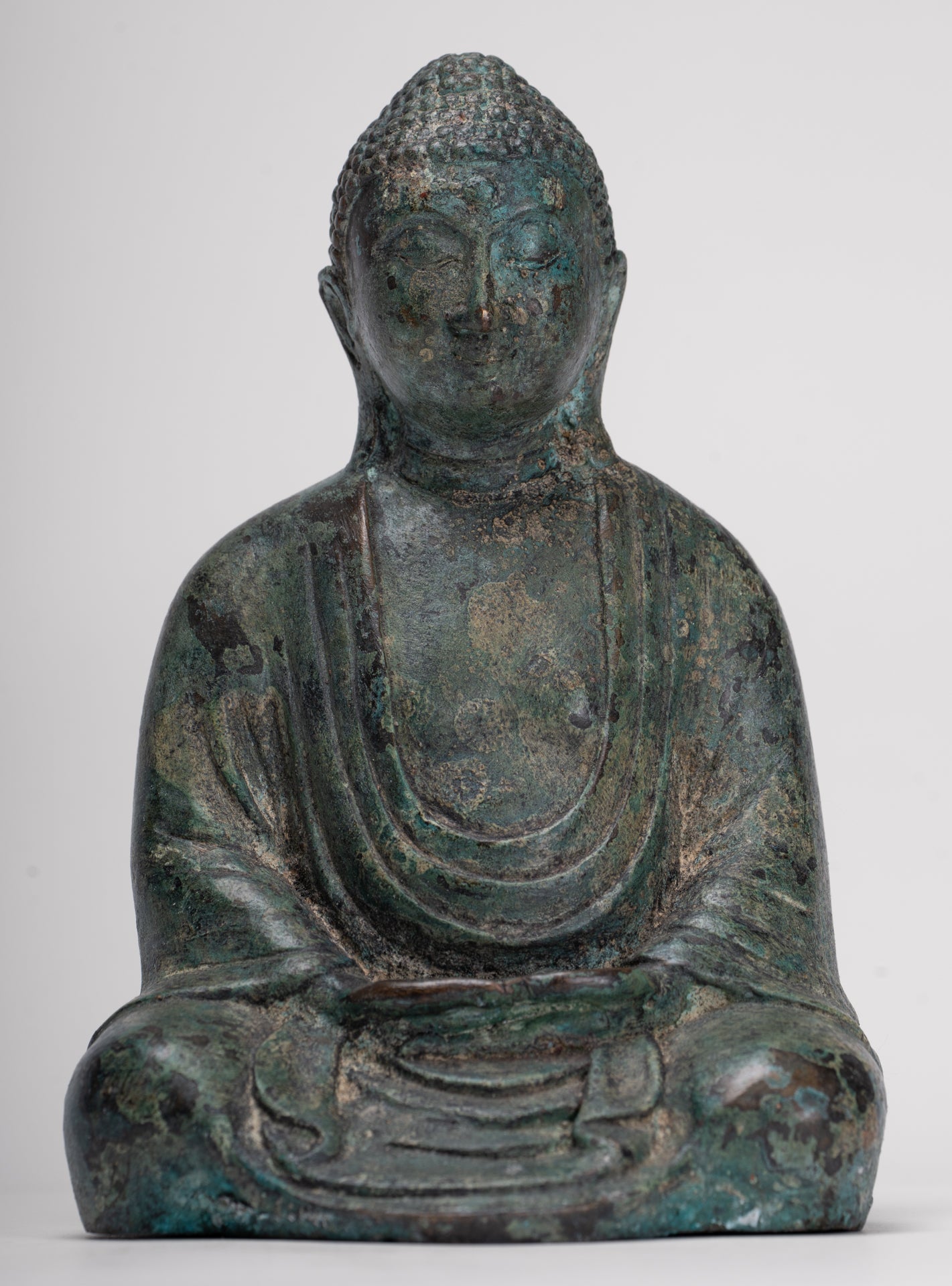 Japanese Buddha - Antique Japanese Style Bronze Seated Meditation Amitabha Buddha Statue - 18cm/7"