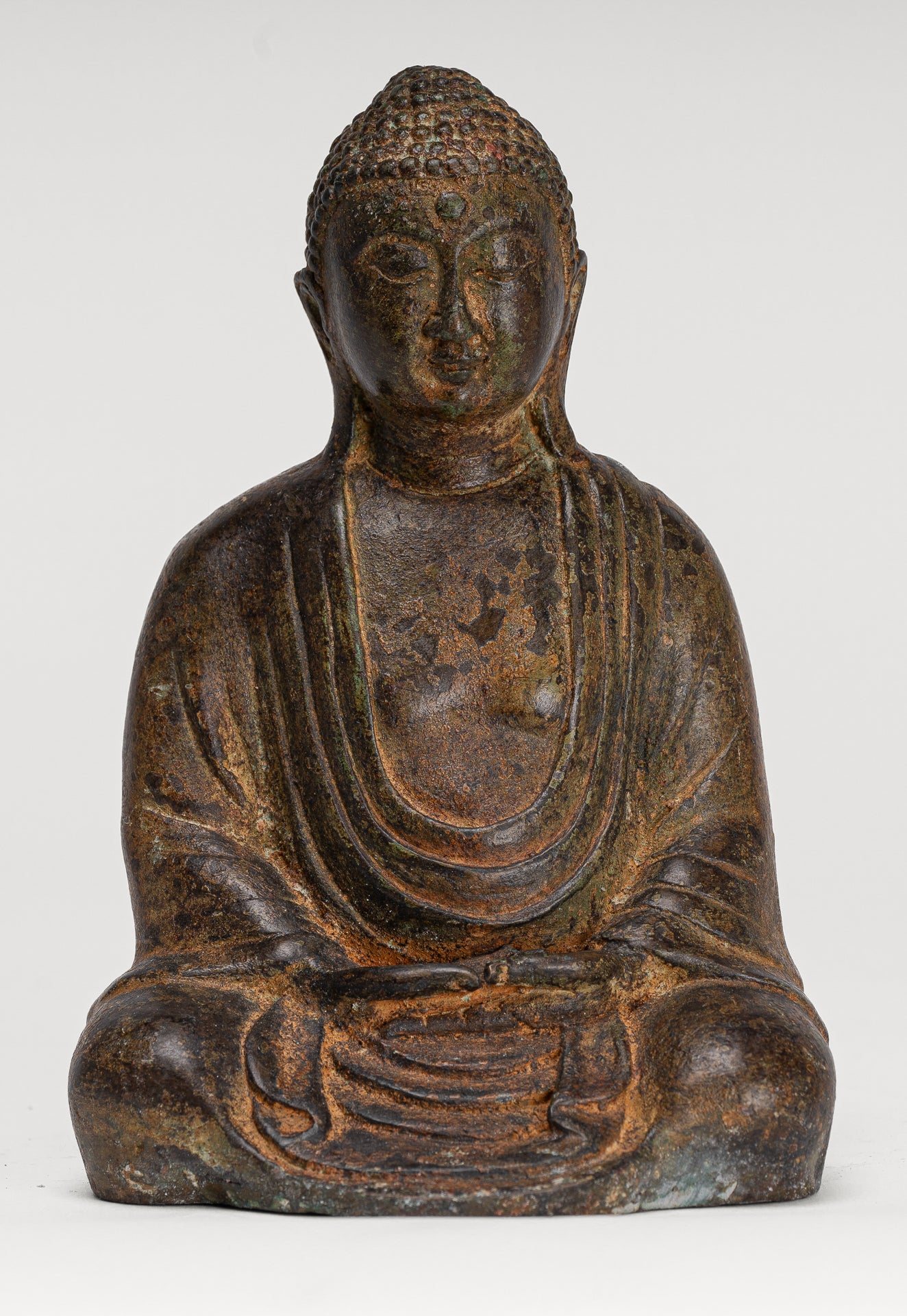 Japanese Buddha - Antique Japanese Style Bronze Seated Meditation Amitabha Buddha Statue - 18cm/7" (Copy)