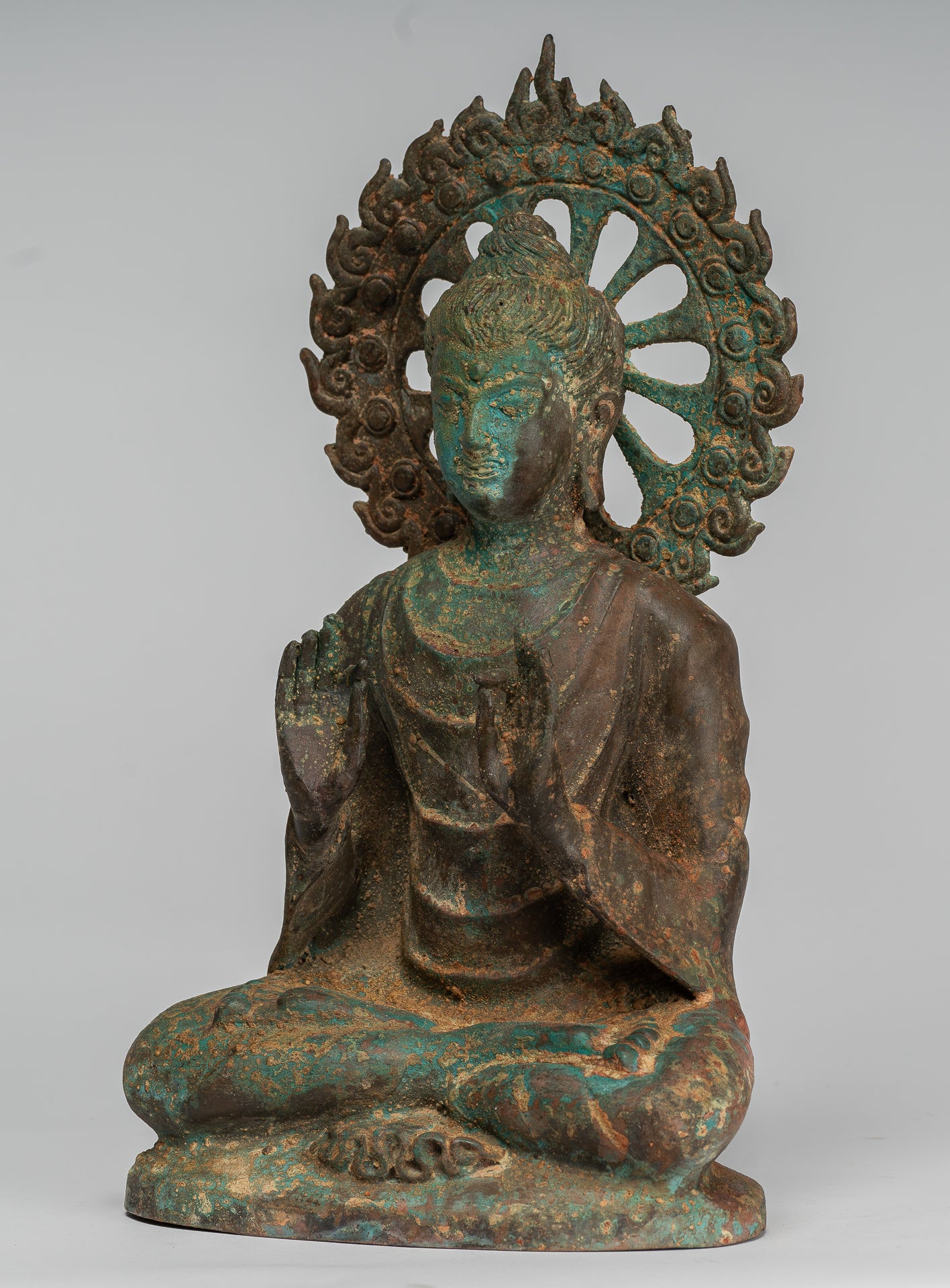 Estatua de Buda de la India - Estatua de Buda de Protección de Bronce Estilo de Gandhara antiguo - 29 cm/12 "