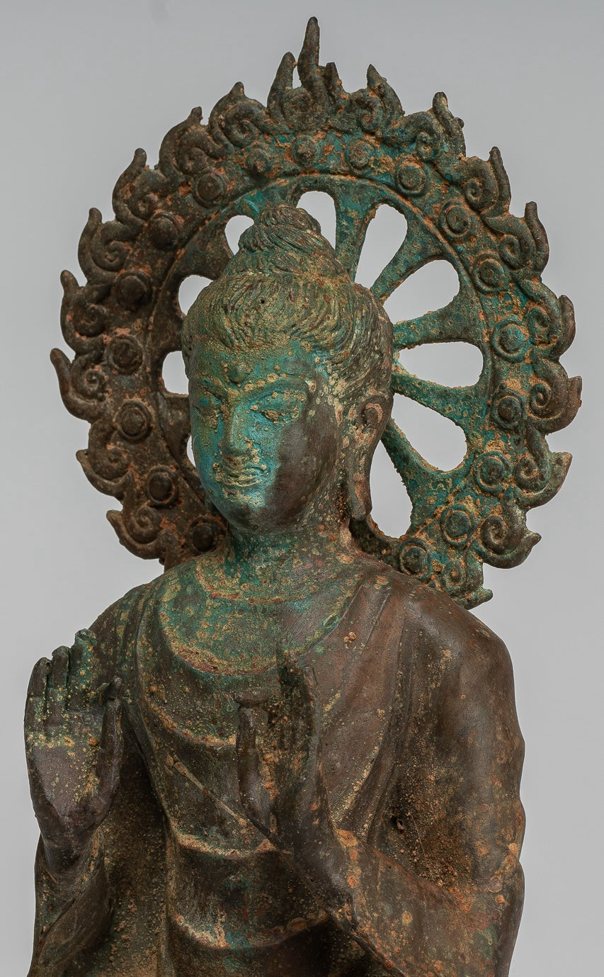 Estatua de Buda de la India - Estatua de Buda de Protección de Bronce Estilo de Gandhara antiguo - 29 cm/12 "
