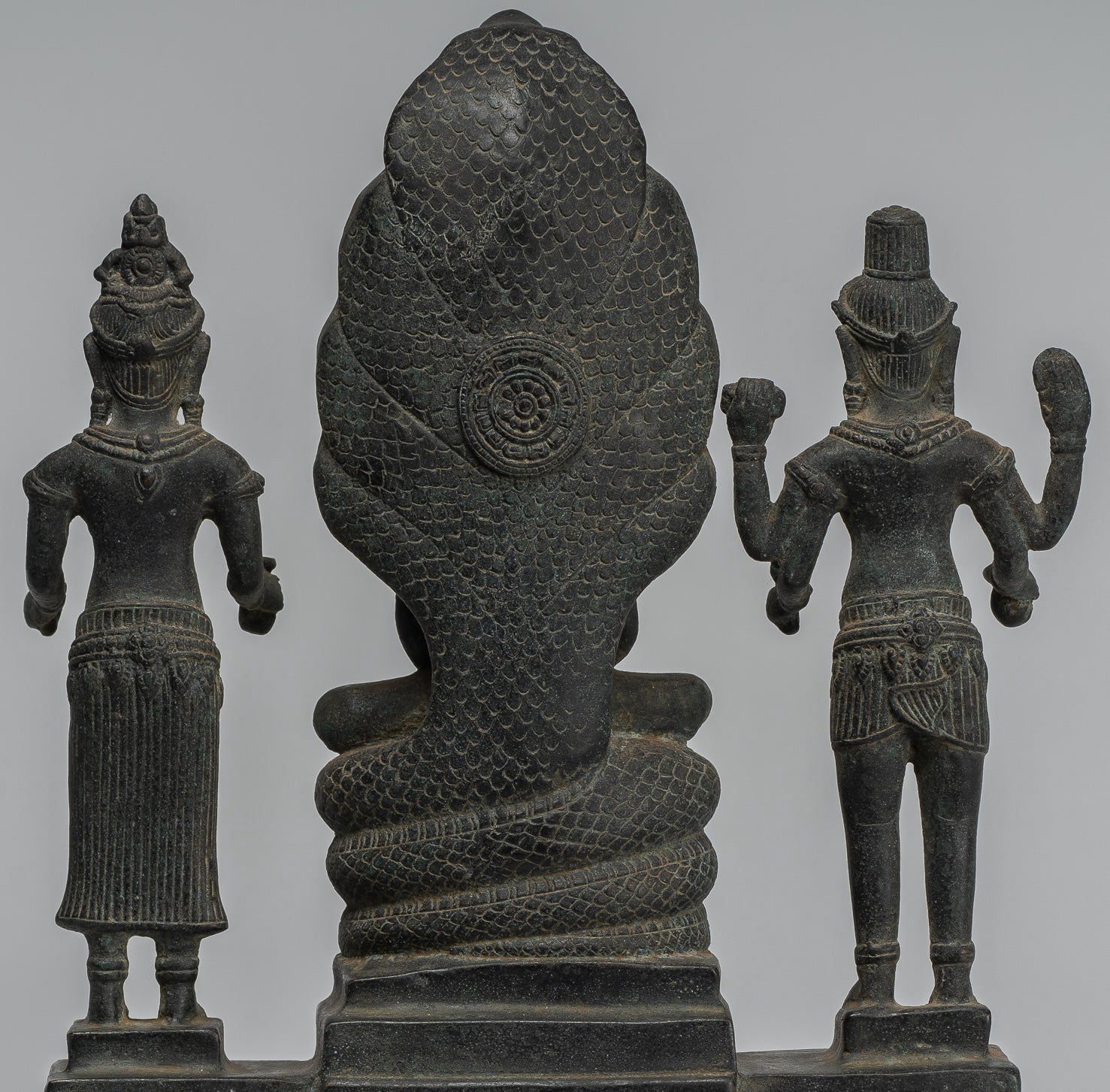 Buddha Statue - Antique Bayon Style Khmer Meditation Buddha. Vishnu and Lakshmi- 36cm/14"