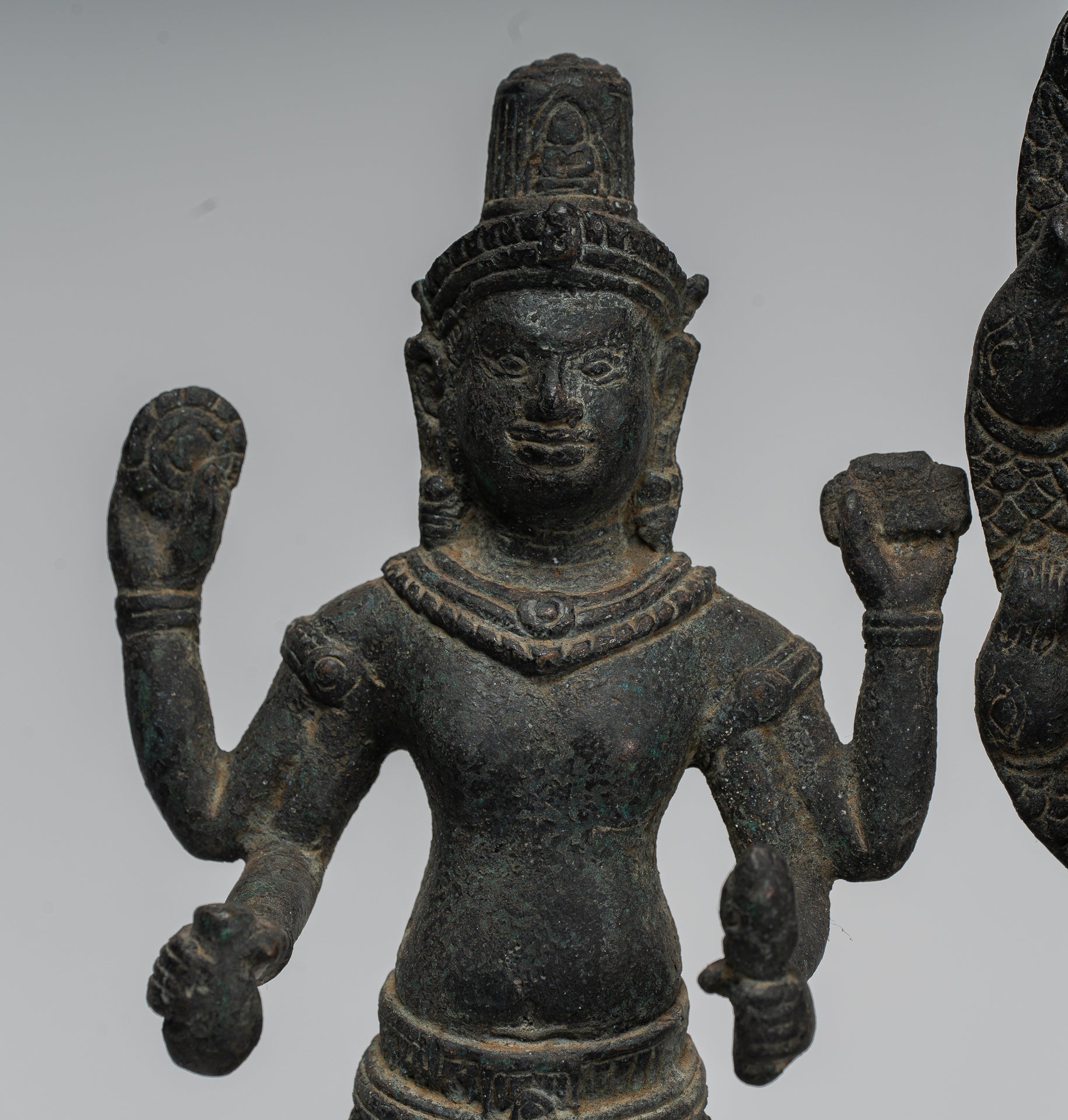 Buddha Statue - Antique Bayon Style Khmer Meditation Buddha. Vishnu and Lakshmi- 36cm/14"