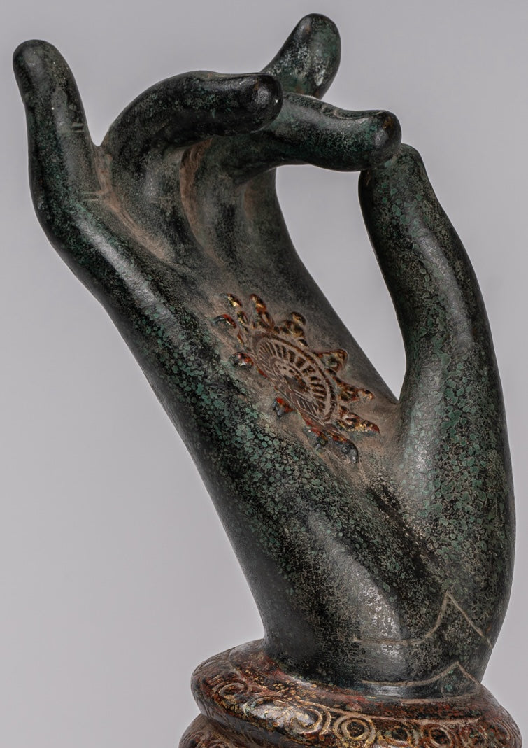 Mano de enseñanza de bronce del sudeste asiático de estilo jemer montado - 29 cm/12 "